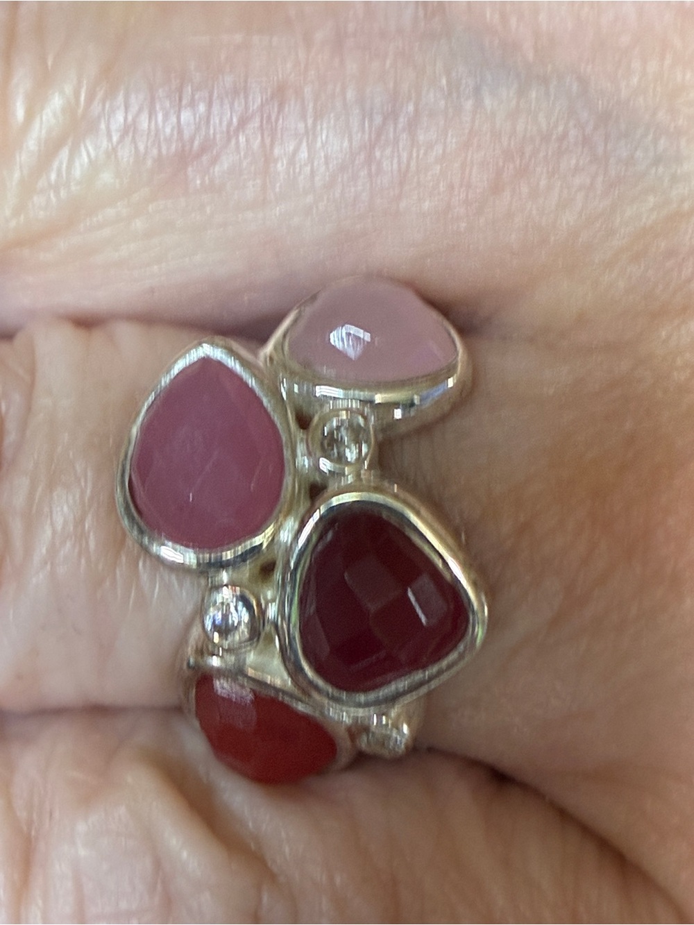 Pink Multi-Stone Sterling Ring - Elegant Pink Gemstone Cluster 8